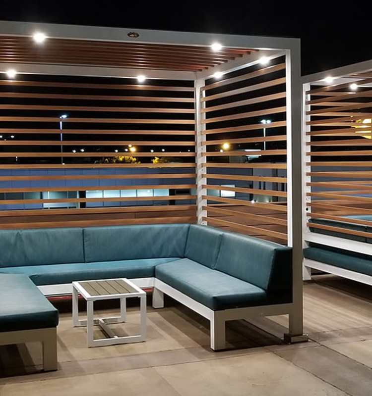 Poolside Tuucci Cabanas at The Shadows Apartments in Mountain View, California